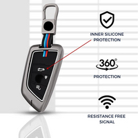 BMW | ZINC ALLOY + SILICONE CAR KEY CASE | FOR 3 BUTTON KEY
