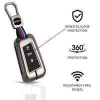 SKODA/VOLKSWAGEN | ZINC ALLOY + SILICONE CAR KEY CASE | FOR 3 BUTTON KEY