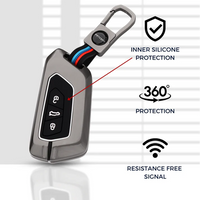 SKODA/VOLKSWAGEN | ZINC ALLOY + SILICONE CAR KEY CASE | FOR 3 BUTTON KEY